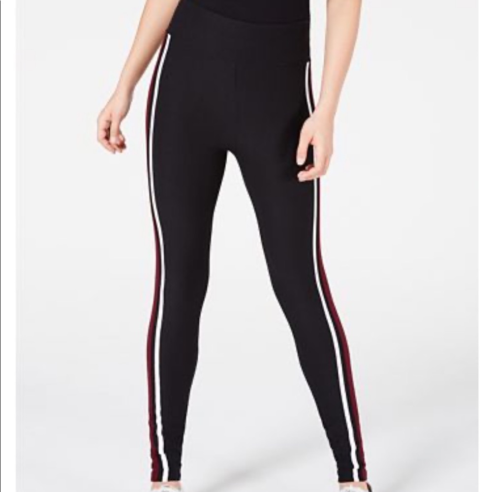 PLANET GOLD Varsity-striped High Rise Leggings